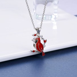 Red Cardinal Necklace 925 Sterling Silver I am Always With You Memorial Pendant Jewelry Gifts for Women (03 Urn Branch Cardinal)