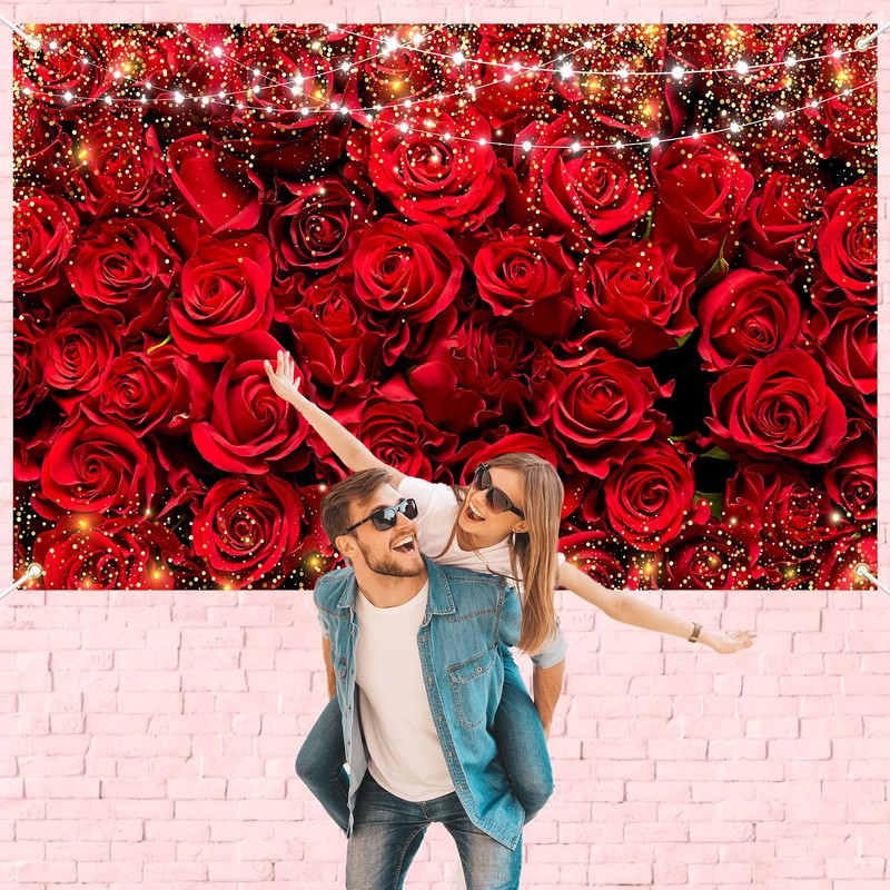 Red Rose Valentine's Day Banner Backdrop, Valentine's Day Party Decorations,