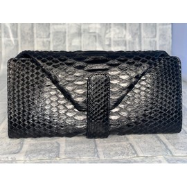 GUODI TK-20LW148 Long Wallet, Python, Genuine Leather, Women's, Men's, Snake Leather, Snakeskin Wallet, Wallet, Saifu, Garcon-Shaped, Unisex, Unisex, Black