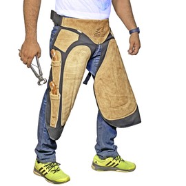 Farrier Apron Chaps 2mm Cowhide Leather, 500 GSM Canvas, 23" Length, Adjustable Waist (28"-52"), Ergonomic Foam-Padded Thigh & Back Support, 4 Knife Pockets, 2 Nail Magnets For Horse Shoeing.