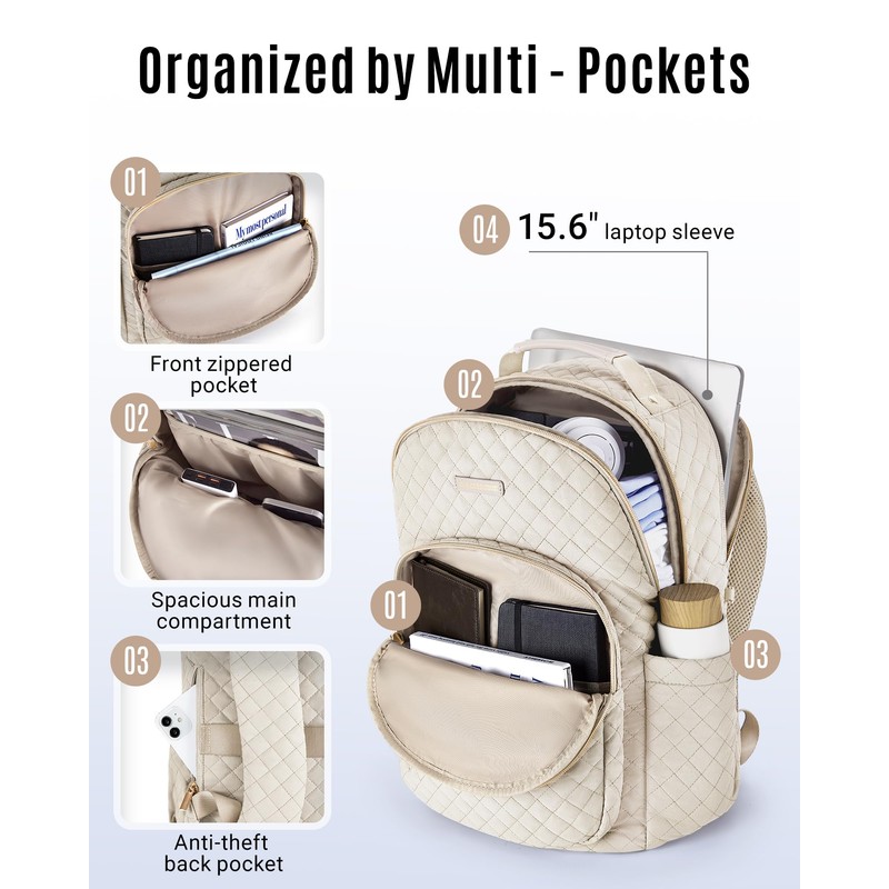 LIGHT FLIGHT Travel Laptop Backpack Women, 15.6 Inch Laptop Backpack