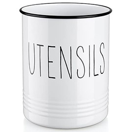 Farmhouse Kitchen Utensil Holder, 6.7″Utensil Holder for Kitchen Counter, Vintage Cooking Utensil Holder for Countertop with Cork Base, White Utensil Holder for Kitchen Decor, for Christmas Gift