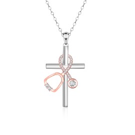 Helonley Cross Moissanite Stethoscope Necklace - 925 Sterling Silver Moissanite Nurse Stethoscope Pendant Necklace Nursing Cross Jewelry Graduation Gifts for Doctor Medical Assistant