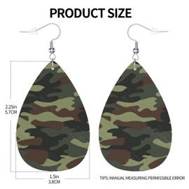 Camo Camouflage Green Teardrop Earrings For Women, Dangle Earrings Jewelry For Women, Lightweight Faux Leather Earrings Gifts