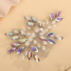BERYUAN Crystal Rhinestone Hair Comb Rhinestone Pearls Headpiece Teardrop Rhinestone Wedding Hair Accessories for Women (AB)