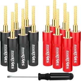 InnoStars Flex Pin Banana Plugs Connector (6 Pairs, 12 Pcs), Braided 2MM Banana Plug Wiring Plug Pin, 24K Gold-Plated Insulated for Speaker Wire, Wall Plate, Home Theater and Sound Systems