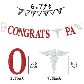 Congrats PA Banner, Congrats Physician Assistant/Future Doctor, Medical School/College Graduation Party Decorations Supplies, Red & Silver Glitter