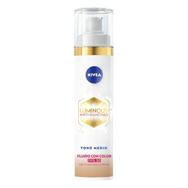 NIVEA Luminous 630 Fluido con Color 3 en 1 Tono Medio (40 ml) - Enriquecido con Ácido Hialurónico y Vitamina E para una Piel Luminosa sin Manchas por Edad, Solares u Hormonales