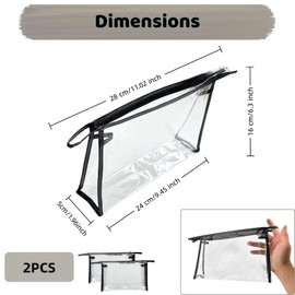 Pack of 2 Transparent Toiletry Bags, Waterproof PVC Cosmetic Bag for Hand Luggage, Meets EU and TSA Directives, 1 Litre Volume, Leather Reinforcement for Durability, Ideal for Travel