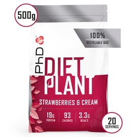 PhD Nutrition Diet Plant, Vegan Protein Powder Plant Based, Strawberries and Cream, 19g of Plant Protein, 20 Servings Per 500g Bag