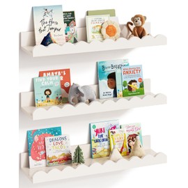 G&W Gruwald Nursery Book Shelves, Set of 3, Nursery Decor for Baby and Toddler, Scalloped Shelves, Book Shelf for Kids Rooms, Wall Book Shelves for Bedroom Kids, Floating Book Shelves for Wall