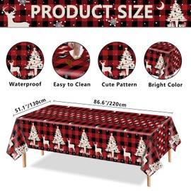 4 Pack Christmas Tablecloth Christmas Checkered Tablecloth Black and Red Checkered Tablecloth 51'' X 86'' Rectangle Black and Red Plaid Table Cover for Christmas Decoration Party Supplies