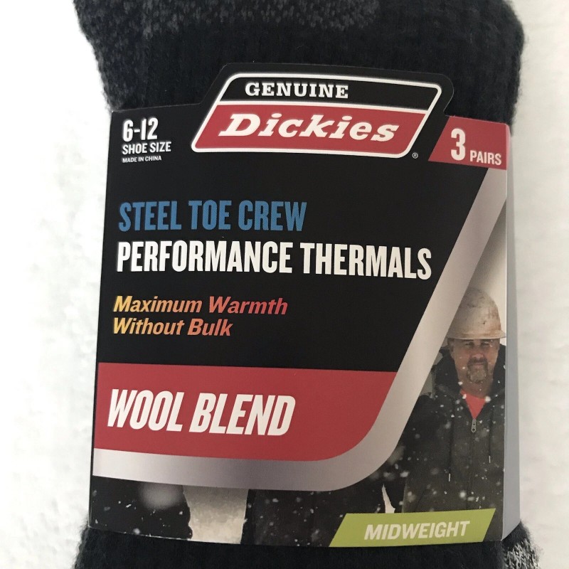 Genuine Dickies Dickies Mens Black Crew Performance WoolBlend Thermal Socks