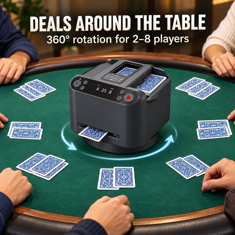 360° Automatic Card Shuffler and Dealer, 2-in-1 Rechargeable Machine with
