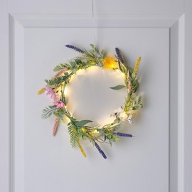 Lights4fun 20 cm LED Spring Wreath Illuminated Wreath Artificial Easter Wreath Indoor Decoration Easter Door Wreath Illuminated Easter Decoration Indoor Spring Decoration Table Decoration Easter