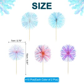 PATIKIL Firework Cupcake Toppers, 30 Pcs Sparkle Tinsel Cupcake Picks Birthday Party Graduation Wedding Foil Decor Cocktail Food Fruit Toothpicks Christmas, Blue/White/Rose Red/Pink/Orange