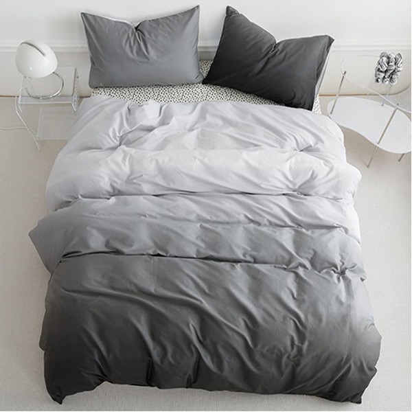 Wellboo Grey Gradient Comforter Sets Twin Solid Silver Grey Bedding Comforters Cotton Modern Plain White and Dark Grey Soft Quilts Simple Style Farmhouse Abstract Art Gray Comforters Warm Durable