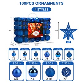 Aitsite Christmas Baubles,Hanging Decorations for Xmas Tree,101 Pcs 2/4/6 CM Shatter Proof Christmas Tree Decorations Blue Color,Christmas Balls Decoration Ornamentsl Home Festival Decors