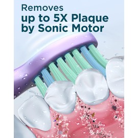 Rtauys M5 Sonic Electric Toothbrush for Adults and Kids - Rechargeable Electric Toothbrush Kids Ages 12+ and Adults with 8 Brush Heads & Travel Case, 120 Days Battery Life - Purple