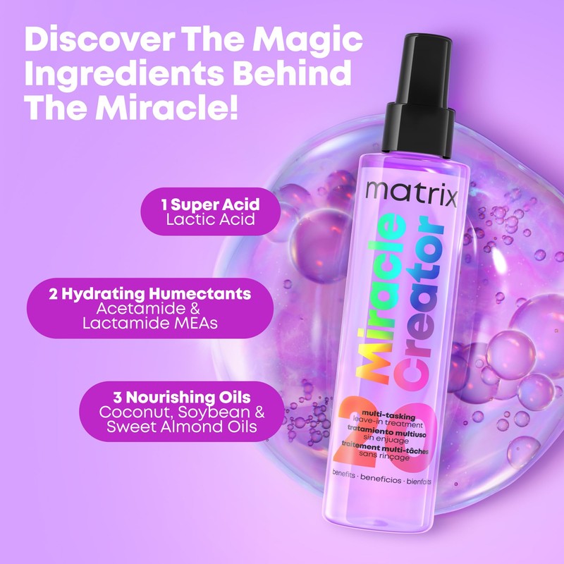 Matrix Miracle Creator Leave-In Conditioner Spray - Heat Protectant, Anti-Frizz,