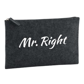 Huuraa Kulturbeutel Mr. Right Schriftzug Geschenk 1 Liter Charcoal Filz Mr. Right Geschenkidee