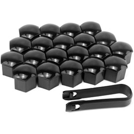 GUUZI Pack of 20 Wheel Nut Caps Screw Covers 21 mm Universal Hex Tyre Nut Covers Screw Cover Car Wheel Caps with Removal Tool (Black)