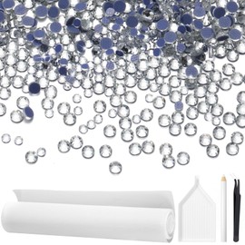 Otuuz 14400 Pcs Hotfix Rhinestones Crystal AB Rhinestones Flatback for Crafts Clothes Hotfix Rhinestones Bulk with 137.8 inch Rhinestone Transfer Paper Tweezers Plate Picking Pen Kit DIY Decoration