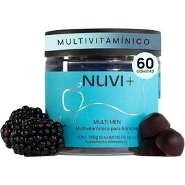 NUVI+ Multivitamínico en gomita para hombre Con ingredientes precursores de Testo Suplemento alimenticio 100% natural, vegano y sin azúcar Multi MEN, 60 gomitas sabor zarzamora