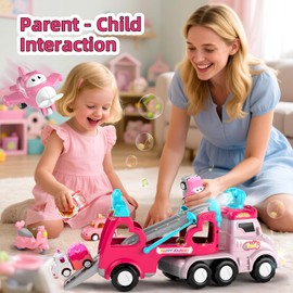 usrela Truck Toys for 2 3 Year Old Girl, 7-in-1 Carrier Truck Car for Toddler Girl, Toys Cars Age 2-3-4 with Light & Music, Birthday Gifts for 2+ 3+ Year Old Girls