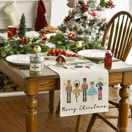 Artoid Mode Watercolor Nutcrackers Xmas Balls Merry Christmas Table Runner, Seasonal Winter Holiday Kitchen Dining Table Decoration for Indoor Outdoor Home Party Decor 13 x 108 Inch