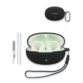 Case for Edifier LolliClip Open-Ear True Wireless Earbuds, WUNIAK Soft Silicone Protective Portable Scratch Shock Resistant Shell with Cleaner Kit & Carabiner & Lanyard ，Black