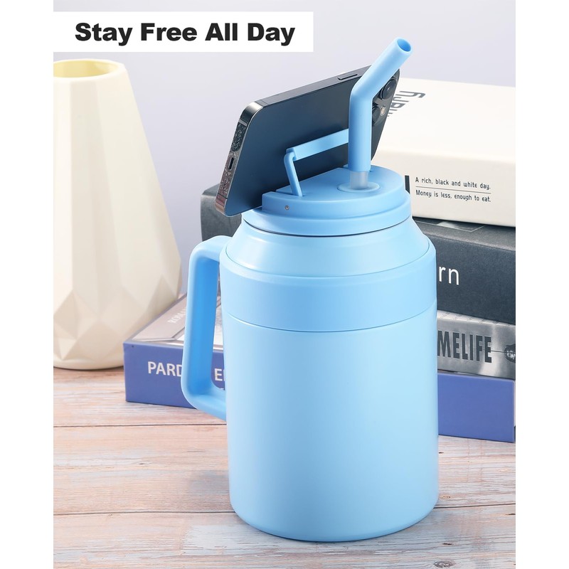 50 OZ Insulated Tumbler with Handle and Straw,Vacuum Insulated Stainless