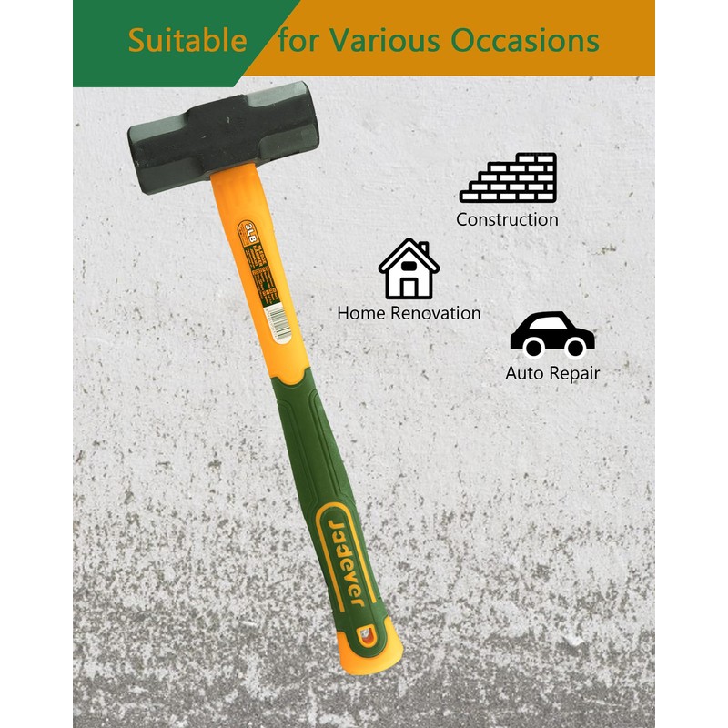 Jadever 3-LB Sledge Hammer, Shock Absorbing Handle, Drop Forged &