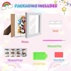 HEIBAGO Ball Sports Diamond Art Kits for Kids with Frame, 5D Diamond Painting for Kids Beginners Ages 4-6-8-12, DIY Easy Gem Art Kit with Beautiful Package for Home Wall Decoration 7 X 7 Inch