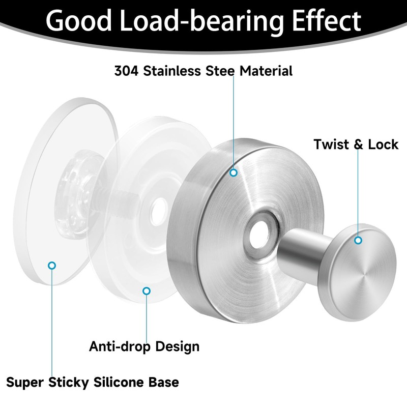 ELIUNG Suction Cup Hooks for Shower, 2 Pack Stainless Steel