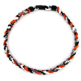 MapofBeauty 18" Sport Three Colors Three Braided Rope Tornado Necklace (Orange/Black/White)