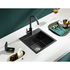 MENATT 18" x 18" Single Bowl Drop In Kitchen Sink, 18 Gauge 304 Stainless Steel Handmade Bar Sink Single Faucet Hole Topmount Kitchen Sink,Black