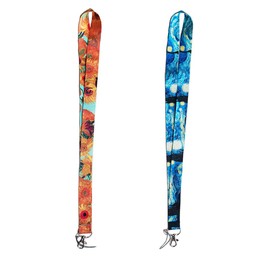 JohnLone Cordón para llavero, correa para el cuello, cordón de la colección Van Gogh, correa para el cuello con hebilla de metal para llavero, teléfono móvil, soporte para insignia (dos piezas)
