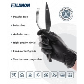 LANON 3mil Nitrile Gloves, Pack of 100, Black Disposable Gloves, Food-Safe, Latex-Free and Powder-Free, Disposable Gloves in Size XL