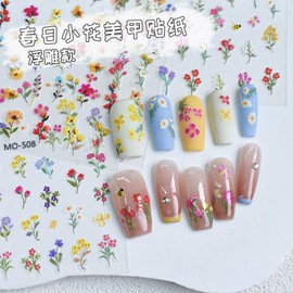Flower Nail Stickers Small Floral Leaf Plant Nail Decals for Nail Art Design 3D Exquisite Wildflowers Nail Sticker Colorful Flower Adhesive Transfer Slider DIY Spring Tip Decor Manicure Accessory