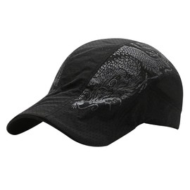 White Fang CA770 Men's Dragon Hat Cool Dragon Brim Cap Casual Stylish Cool, Black
