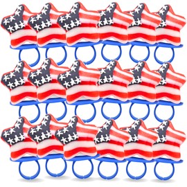 Red, White and Blue Candy, American Flag Star Suckers, 4th of July Treats, Individually Wrapped Lollipops (Ring)
