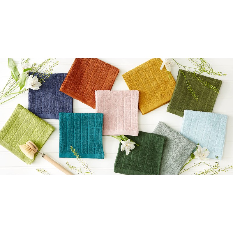 DII Basic Terry Collection Solid Windowpane Dishcloth Set, 12x12, Avocado,