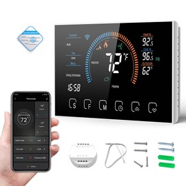 Bestechy Smart Thermostats for Home, Digital Thermostat with App, WiFi Thermostats for Home Heat Pumps, Cooling Heating & Auto, Includes C-Wire Adapter, LCD Screen/Voice Control/Weather/Energy Saving