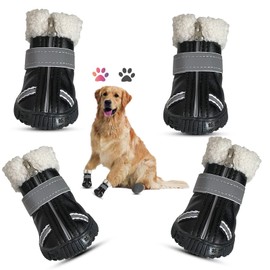 Dodxoy Dog Boots, Puppy Winter Shoes Pet Waterproof Paw Protectors with Reflective Strips Rugged Anti-Slip Sole for Snow/Ice Pavement (Black, #5)
