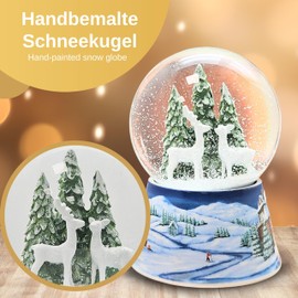 Snow Globe Christmas Music Box | Two Deer Christmas Tree | Base Winter Landscape | Height: 14 cm Width 10 cm | 20288 (2 Deer Medium Blue)
