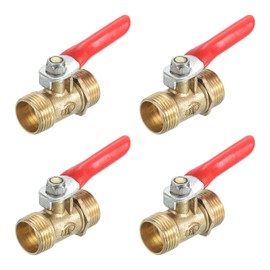 sourcing map 2Pcs Brass Water Mini Ball Valve Shut Off Switch, G3/8" Male x G3/8" Male Tubing Fitting Straight Coupling Adapter, 180 Degree Operation Handle, Brass Valve
