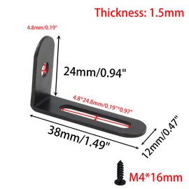 ZCLGOOD 12Pcs 1.5"x1"x0.5" Adjustable Black L Bracket, Heavy Duty 90 Degree Metal Corner Brace, Slotted L-Shape Shelf Bracket, Right Angle Joint Fastener for Fixing Wood Furniture