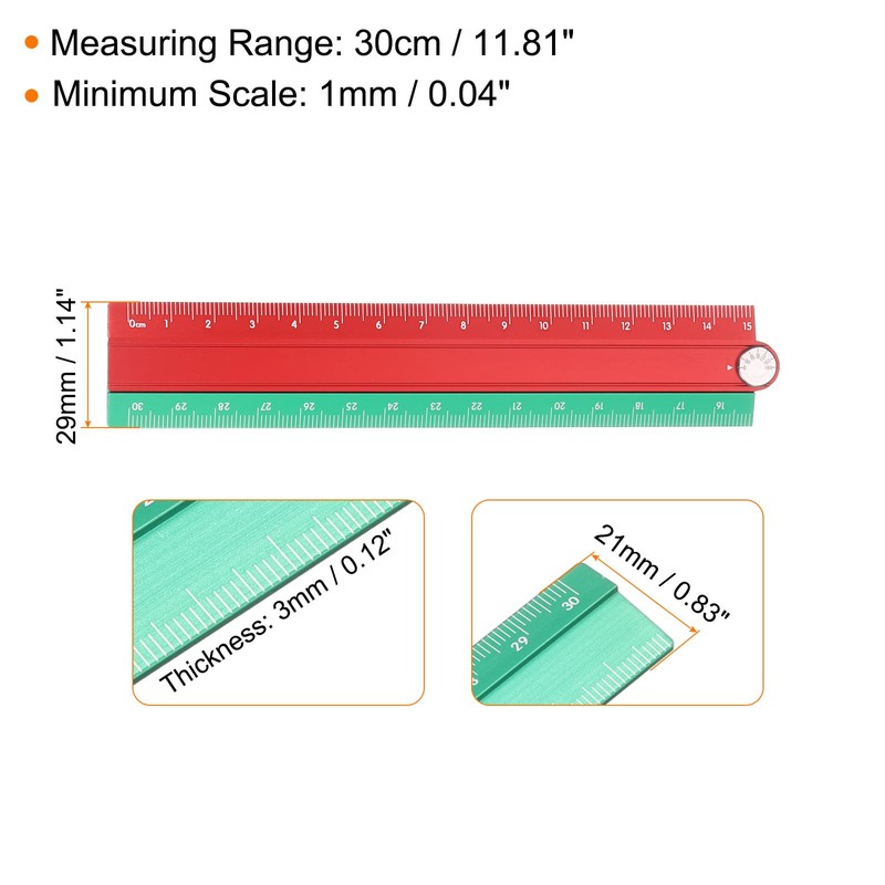 sourcing map Folding Straight Ruler 30cm Metric Aluminum Alloy Protractor