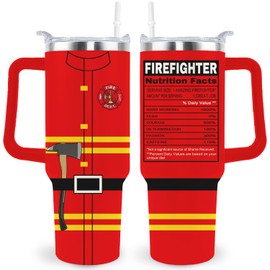 Sxmluedn Firefighter Tumbler Cup - 40 Oz Mug With Lid, Straw and Handle - Fireman Gift for Men and Women